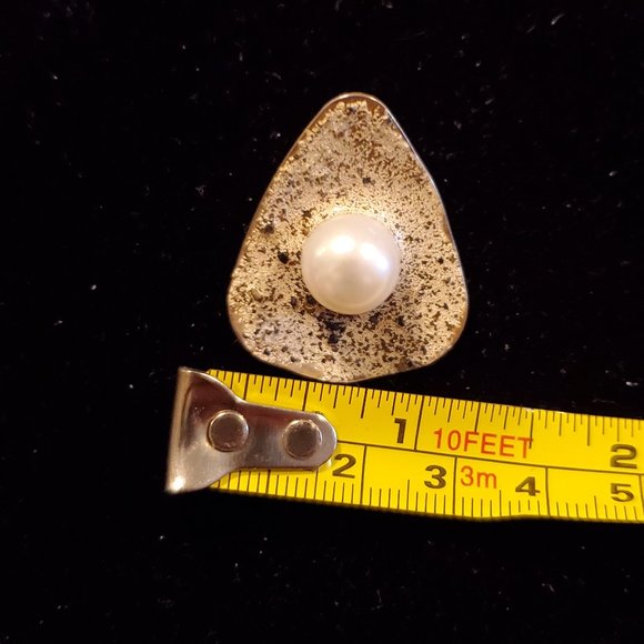 Sterling Silver and Pearl Modernist Earrings - Picture 10 of 10